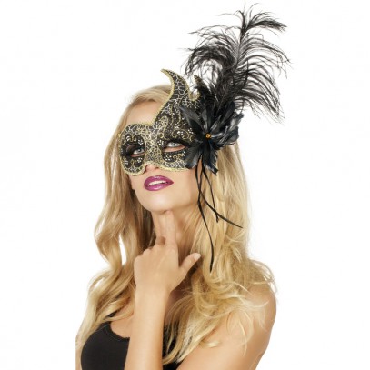 Venezianische Maske schwarz mit Federn