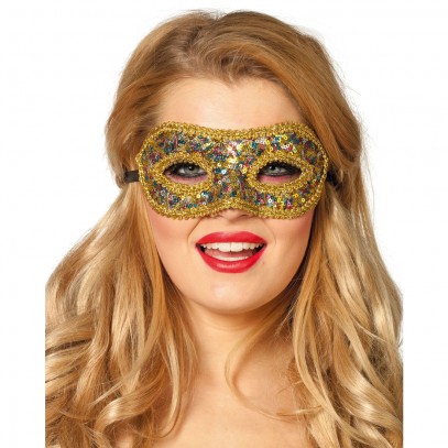 Venezianische Pailletten Maske Gold Blau