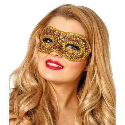 Venezianische Pailletten Maske Gold Rot