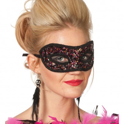 Venezianische Pailletten Maske Schwarz Pink