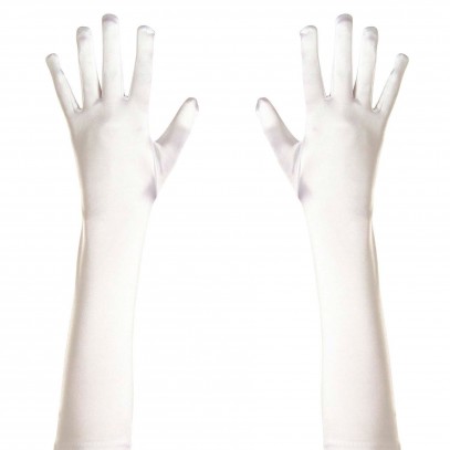 Weiße elastische Satin-Handschuhe 43cm
