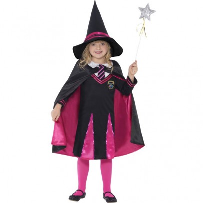 Zauberlehrling Hexenkostüm für Mädchen schwarz-pink