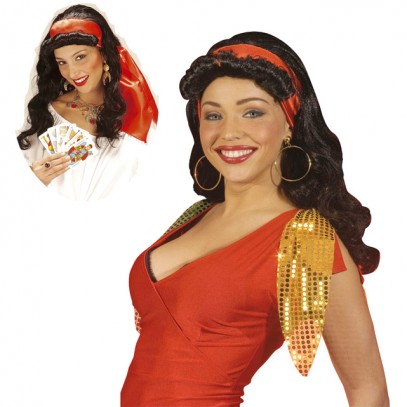 Zigeunerin Tänzerin Perücke mit Kopftuch für Damen