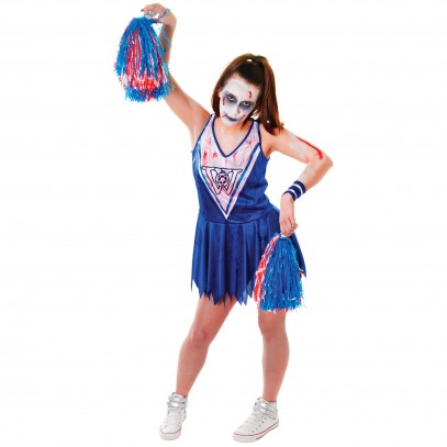 Zombie Cheerleader Kostüm blau-weiß