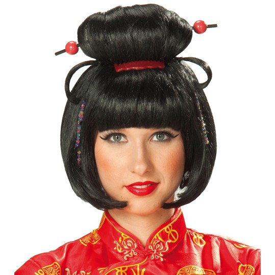 Schwarze Geisha Perücke Japanerin Karneval Perrücke Chinesin Asia Chinagirl