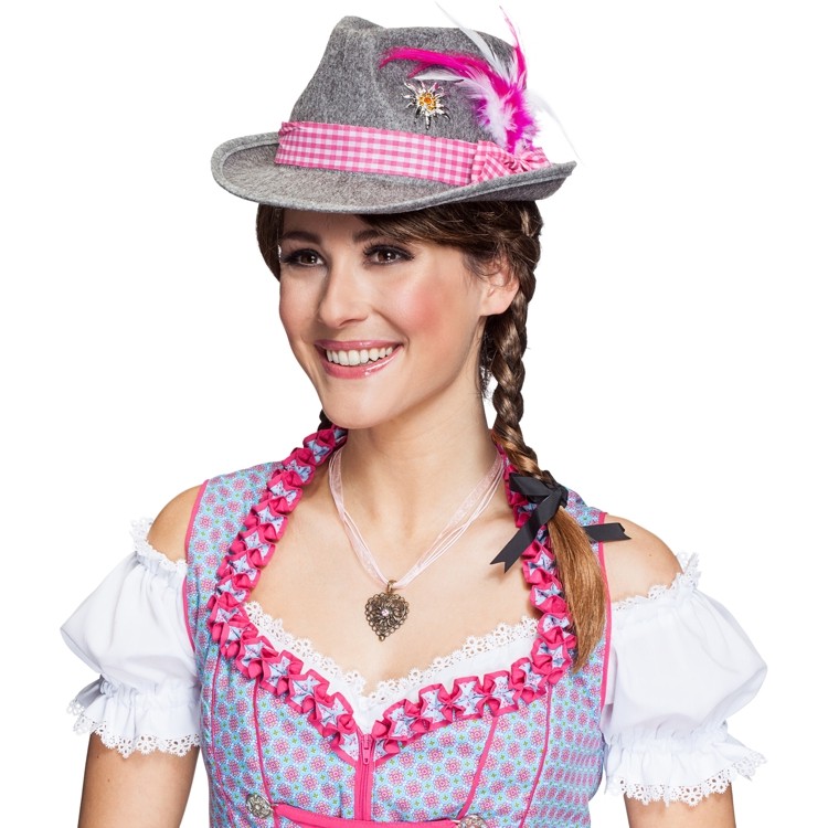 NEU Gr Damen Trachten Hut- Blüte und Federn Oktoberfest M TOP pink-grau