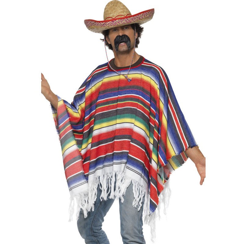 Mexikaner Kostüm Mexiko #9543 Bunter PONCHO MIT SOMBRERO  im Set 