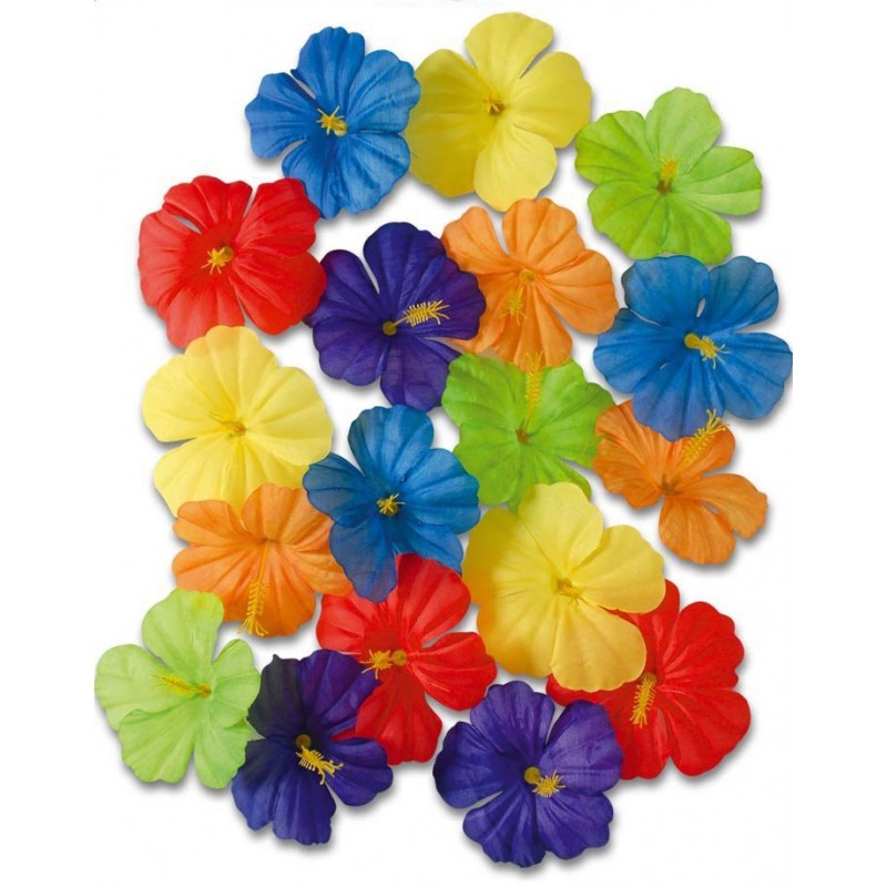 Set 24 Stück Hibiskus-Blüten Hawaii-Blüten Karneval Deko Karibik Beach-Party NEU 
