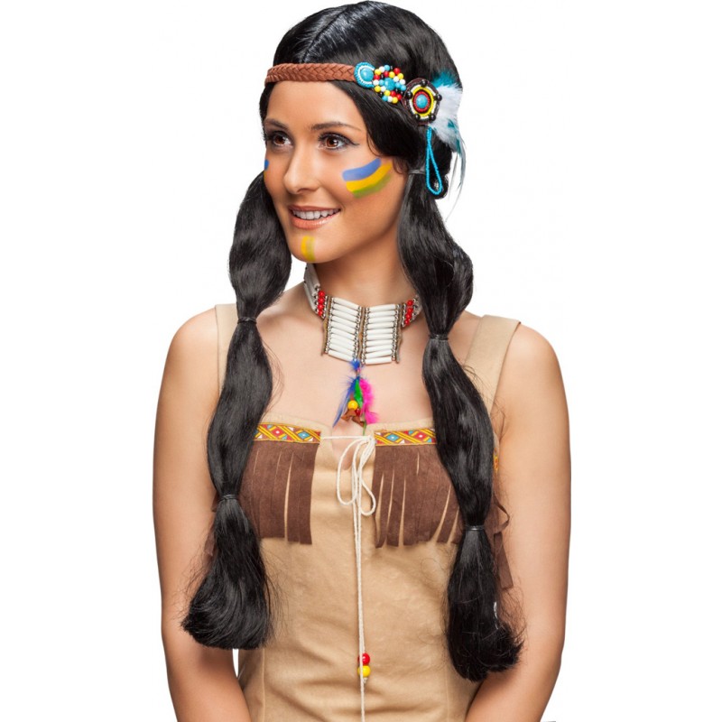Orl Damen Perücke Indianerin mit Kopfschmuck Karneval Fasching 