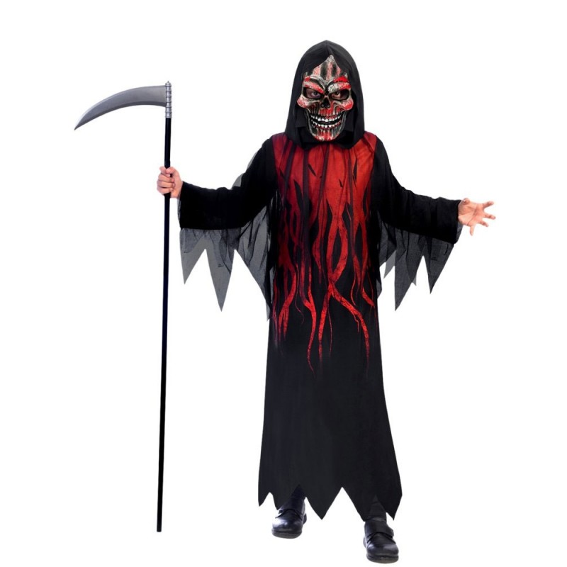 Kostüm Dämon SENSENMANN Skelett LEUCHTENDE AUGEN für Kinder Jugenliche Halloween