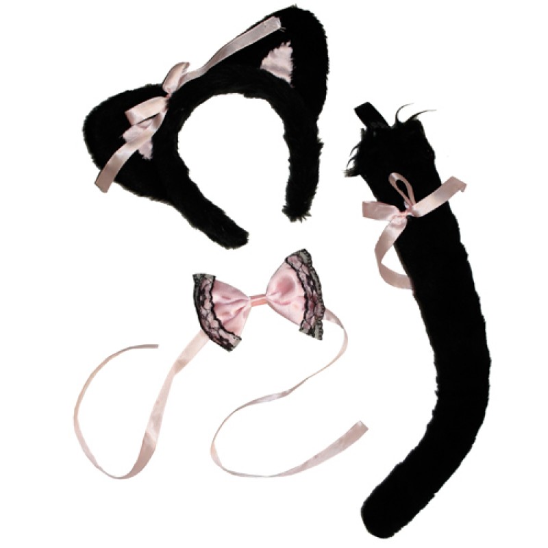 Маска кошки и хвост. Комплект уши и хвост. Кошачьи ушки и хвостик. Набор хвост и уши. Аксессуары для костюма кошки.
