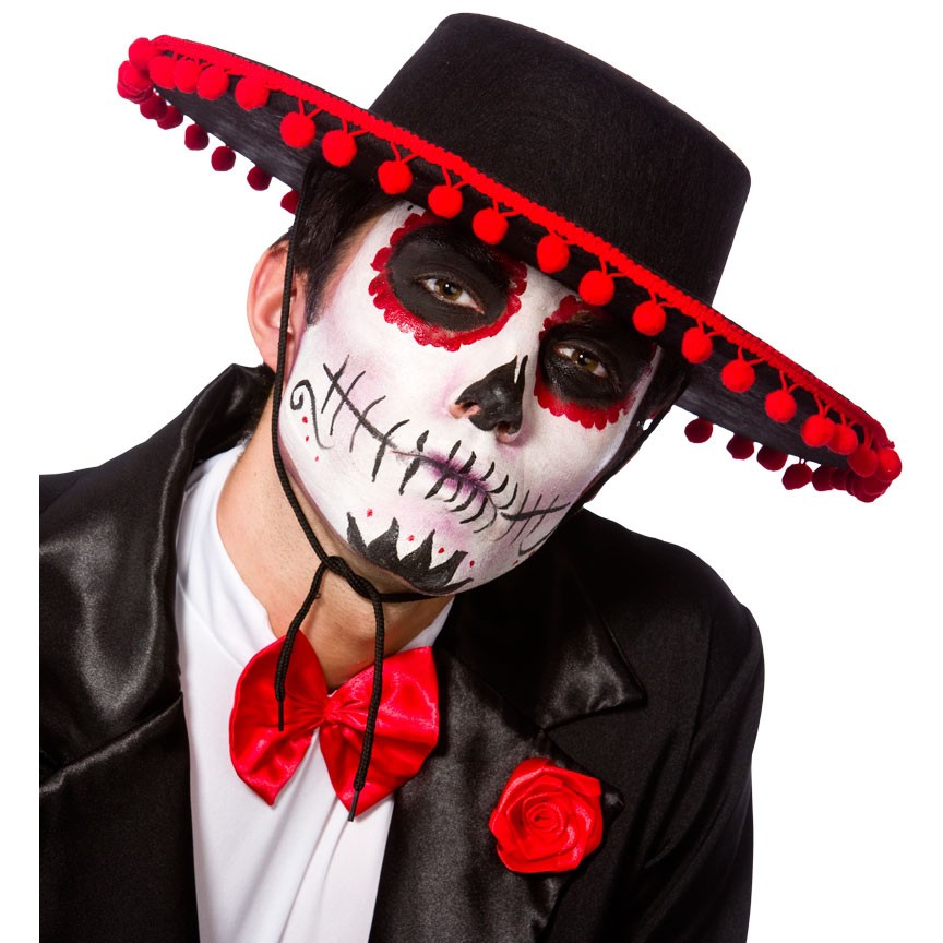 Schwarz + Rot Amosfun Mexikanischer Hut Filzhut Tanzparty Performance Hut für Tag der Toten Kostüm