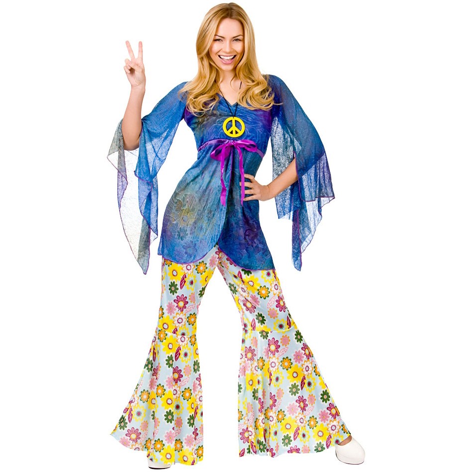 Lovely Pam Woodstock Hippie Kostüm. 