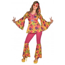 3D HIPPIE DAMEN SHIRT Karneval 60er 70er Jahre Flower Power Kostüm Hemd Top 9868 