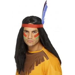 Indianer Perücke mit Haarband schwarz Indianerperücke Apache Langhaarperücke 