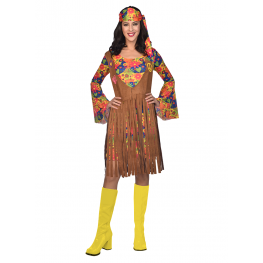 HIPPIE DAMEN KOSTÜM # Karneval Fasching 60er 70er Jahre Kleid Verkleidung M 7621 