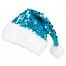 Pailletten Weihnachtsmütze mit Plüsch / light blau