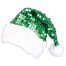 Pailletten Weihnachtsmütze mit Plüsch / grün