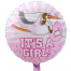 Gemusterter Folienballon It's a Girl mit Vogelmotiv